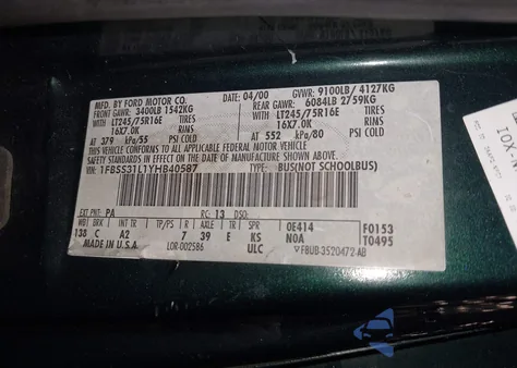 2000 Ford E-350 Super Duty Xl/Xlt z USA, uszkodzony, nr VIN 1FBSS31L1YHB40587